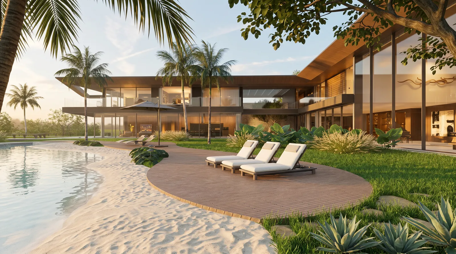 Biophilic high-end Brazilian residence with organic pool, tropical landscaping, wood deck and glass façade in Atibaia by 8HAUS Architecture