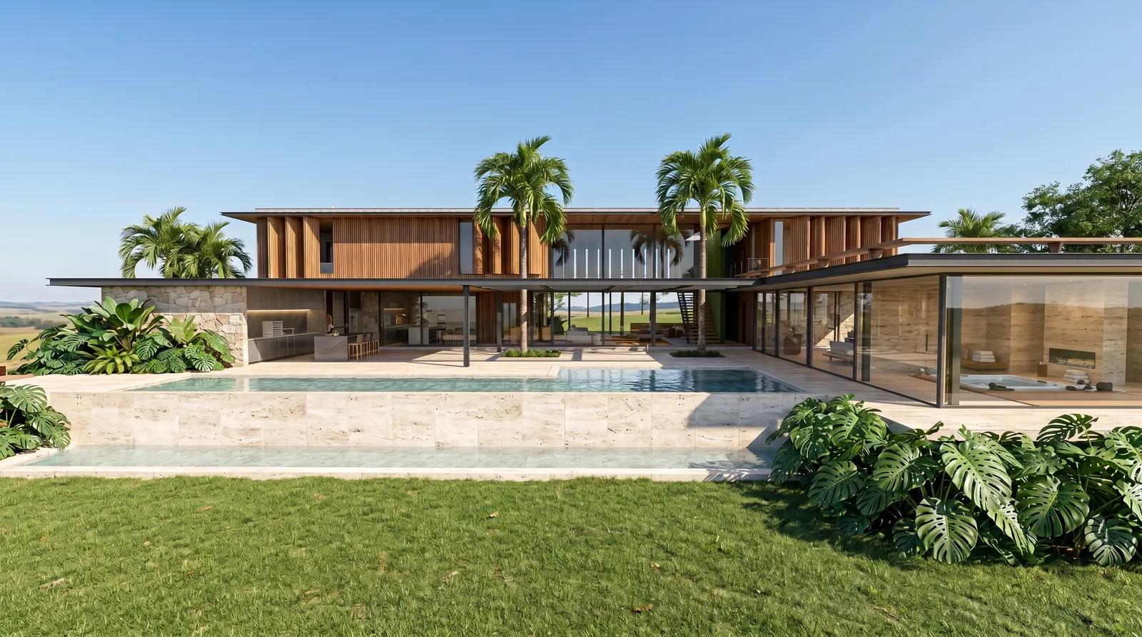 Façade, pool and spa of Casa Otel in Fazenda Boa Vista with integrated leisure and nature
